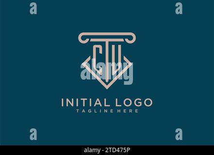 CU initial with pillar icon design, clean and modern attorney, legal firm logo design ideas Stock Vector