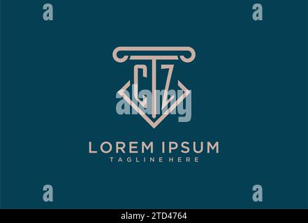CZ initial with pillar icon design, clean and modern attorney, legal firm logo design ideas Stock Vector