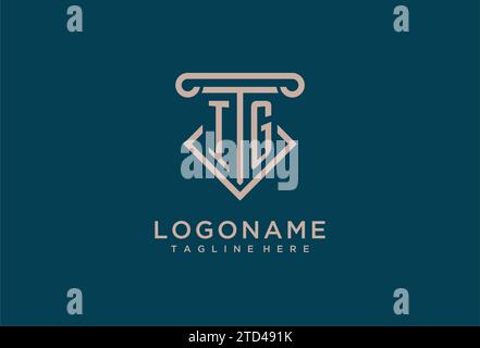 IG initial with pillar icon design, clean and modern attorney, legal firm logo design ideas Stock Vector