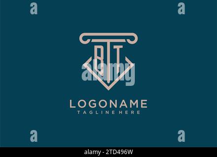 BT initial with pillar icon design, clean and modern attorney, legal firm logo design ideas Stock Vector