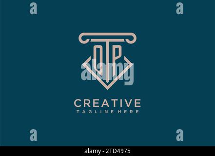 OP initial with pillar icon design, clean and modern attorney, legal firm logo design ideas Stock Vector