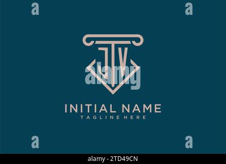 JV initial with pillar icon design, clean and modern attorney, legal firm logo design ideas Stock Vector