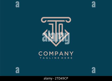 JQ initial with pillar icon design, clean and modern attorney, legal firm logo design ideas Stock Vector