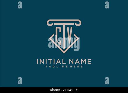CV initial with pillar icon design, clean and modern attorney, legal firm logo design ideas Stock Vector