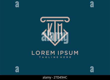 KM initial with pillar icon design, clean and modern attorney, legal firm logo design ideas Stock Vector