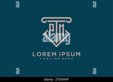 PM initial with pillar icon design, clean and modern attorney, legal firm logo design ideas Stock Vector