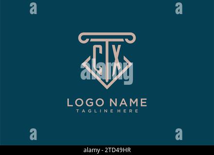CX initial with pillar icon design, clean and modern attorney, legal firm logo design ideas Stock Vector