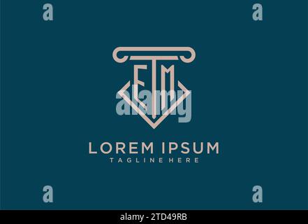 EM initial with pillar icon design, clean and modern attorney, legal firm logo design ideas Stock Vector
