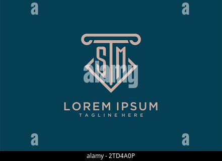SM initial with pillar icon design, clean and modern attorney, legal firm logo design ideas Stock Vector