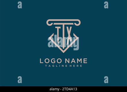 TX initial with pillar icon design, clean and modern attorney, legal firm logo design ideas Stock Vector