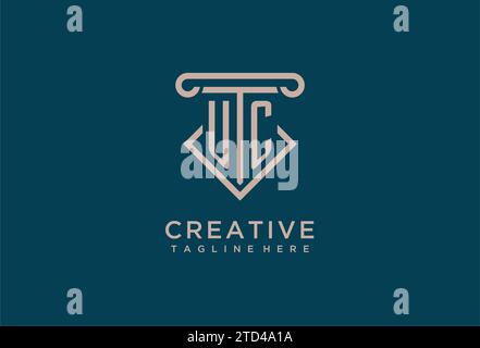 UC initial with pillar icon design, clean and modern attorney, legal firm logo design ideas Stock Vector