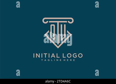 QU initial with pillar icon design, clean and modern attorney, legal firm logo design ideas Stock Vector