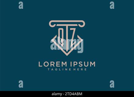 QZ initial with pillar icon design, clean and modern attorney, legal firm logo design ideas Stock Vector