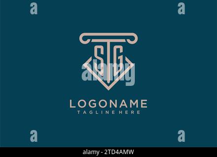 SG initial with pillar icon design, clean and modern attorney, legal firm logo design ideas Stock Vector