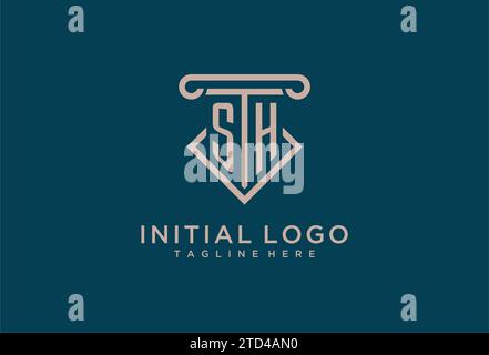 SH initial with pillar icon design, clean and modern attorney, legal firm logo design ideas Stock Vector