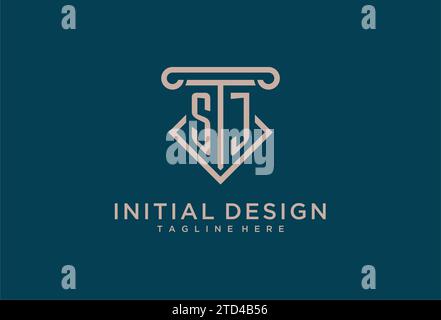 SJ initial with pillar icon design, clean and modern attorney, legal firm logo design ideas Stock Vector