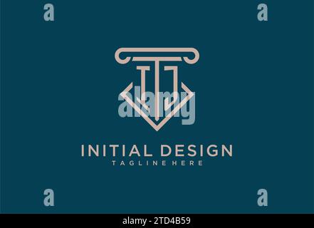 IJ initial with pillar icon design, clean and modern attorney, legal firm logo design ideas Stock Vector