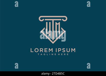 WM initial with pillar icon design, clean and modern attorney, legal firm logo design ideas Stock Vector