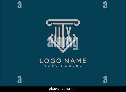 UX initial with pillar icon design, clean and modern attorney, legal firm logo design ideas Stock Vector