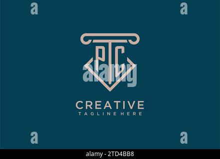PC initial with pillar icon design, clean and modern attorney, legal firm logo design ideas Stock Vector