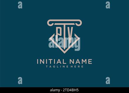 PV initial with pillar icon design, clean and modern attorney, legal firm logo design ideas Stock Vector