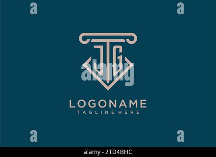 JG initial with pillar icon design, clean and modern attorney, legal firm logo design ideas Stock Vector