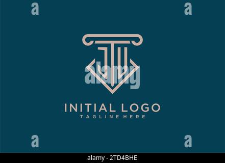 JU initial with pillar icon design, clean and modern attorney, legal firm logo design ideas Stock Vector