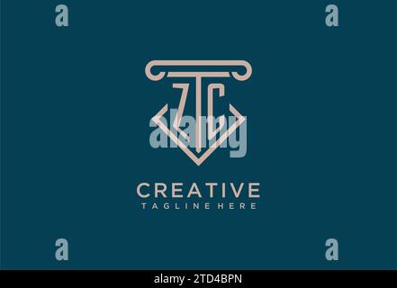ZC initial with pillar icon design, clean and modern attorney, legal firm logo design ideas Stock Vector