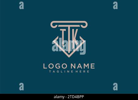 TK initial with pillar icon design, clean and modern attorney, legal firm logo design ideas Stock Vector
