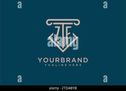 ZF initial with pillar icon design, clean and modern attorney, legal firm logo design ideas Stock Vector