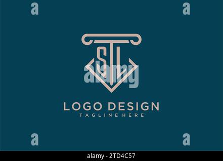 SL initial with pillar icon design, clean and modern attorney, legal firm logo design ideas Stock Vector
