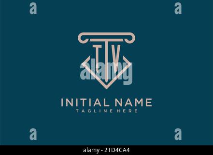 TV initial with pillar icon design, clean and modern attorney, legal firm logo design ideas Stock Vector