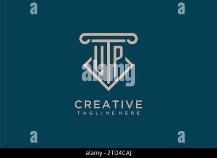 UP initial with pillar icon design, clean and modern attorney, legal firm logo design ideas Stock Vector