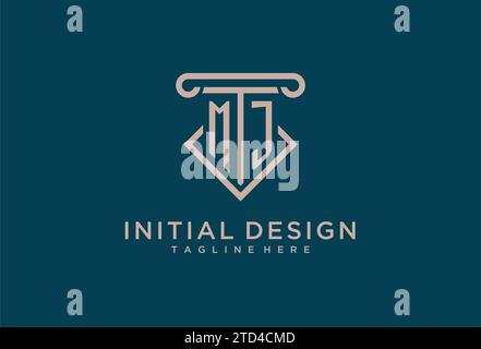 MJ initial with pillar icon design, clean and modern attorney, legal firm logo design ideas Stock Vector