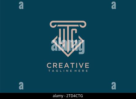 WC initial with pillar icon design, clean and modern attorney, legal firm logo design ideas Stock Vector