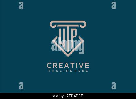 WP initial with pillar icon design, clean and modern attorney, legal firm logo design ideas Stock Vector