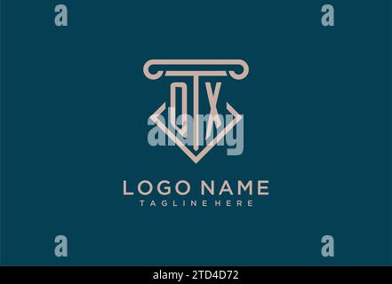OX initial with pillar icon design, clean and modern attorney, legal firm logo design ideas Stock Vector