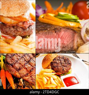 Beef dishes collage composition nested on square frame Stock Photo