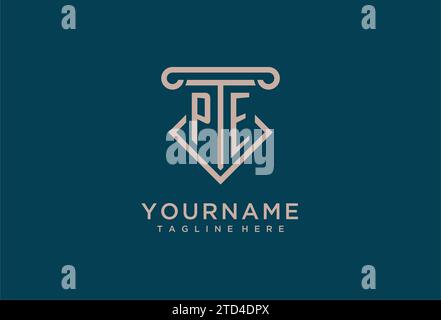 PE initial with pillar icon design, clean and modern attorney, legal firm logo design ideas Stock Vector