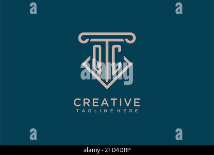 QC initial with pillar icon design, clean and modern attorney, legal firm logo design ideas Stock Vector