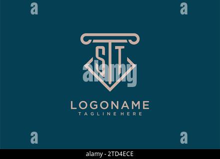 ST initial with pillar icon design, clean and modern attorney, legal firm logo design ideas Stock Vector