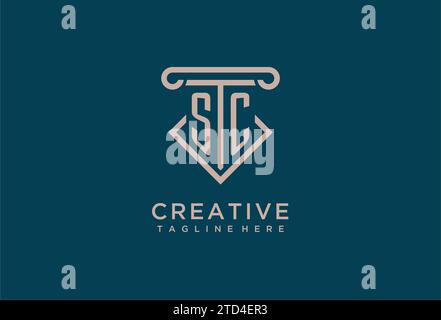 SC initial with pillar icon design, clean and modern attorney, legal firm logo design ideas Stock Vector