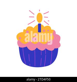 cupcake with candle vector illustration. Birthday celebration cupcake icon with candle symbol Stock Vector