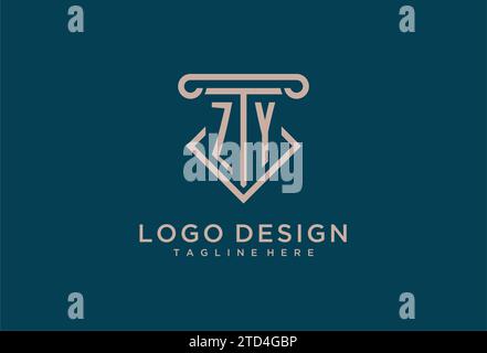 ZY initial with pillar icon design, clean and modern attorney, legal firm logo design ideas Stock Vector