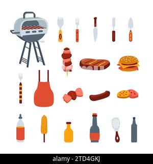 Vector set of Bbq and grill party element. Barbecue grill party tools vector illustration collection Stock Vector