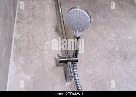 Bavaria, Germany - November 26, 2023: Shower head of a shower in a bathroom *** Brausekopf einer Dusche in einem Badezimmer Stock Photo