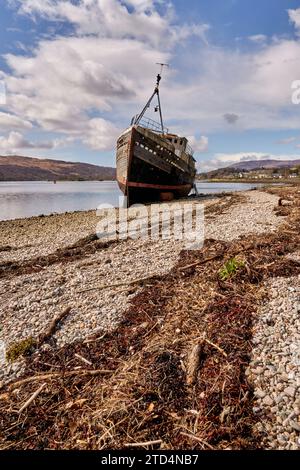 Old Boat of Caol, a shipwreck on the shore of Loch Linnhe, Near Fort William, Scotland Stock Photo