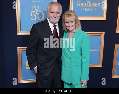 (L-R) John McCook and Laurette Spang-McCook arrives at the 50th Annual Daytime Emmy Awards held at the The Westin Bonaventure Hotel in Los Angeles, CA on Friday, December 15, 2023. (Photo By Sthanlee B. Mirador/Sipa USA) Stock Photo