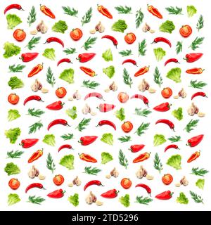 Seamless pattern with fresh colored vegetables on white background. Packaging, textiles, banners. Stock Photo
