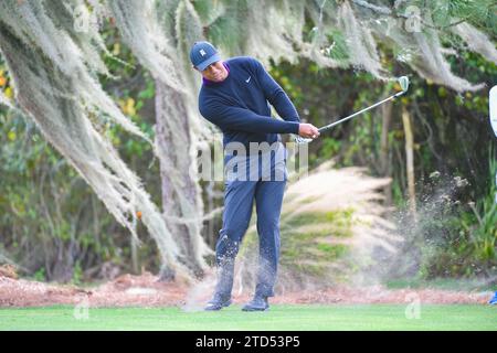 ORLANDO, FL - Tiger Woods drives the ball during the pro-am round of the PNC Championship at the Ritz-Carlton Golf Club in Orlando. (Photo by Rick Munroe/Sipa USA) Stock Photo